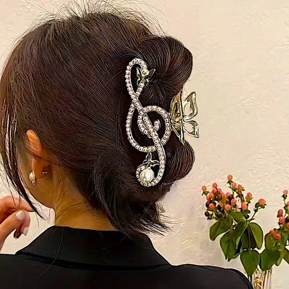 Gold Pearl Music Note Hair Claw Hair Accessory